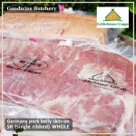 Pork BELLY SKIN ON samcan frozen Germany GOLDSCHMAUS portioned cuts for small roast +/- 1.5kg (price/kg)